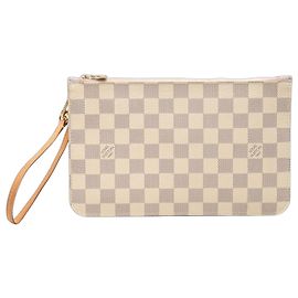Pochette Louis Vuitton Damier Azur Neverfull MM blanche Blanc