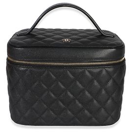 Chanel Pochette Vanity Large en Cuir Caviar Matelassé Noir Noir