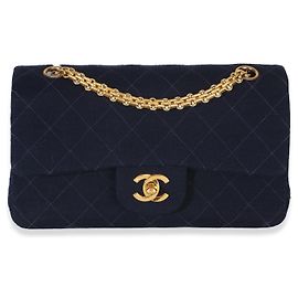 Bolsa Chanel Vintage Small Bijoux Chain Double Flap em jersey acolchoado azul escuro Azul