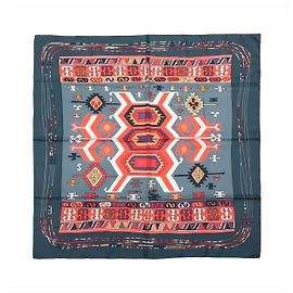 Hermès Carré 90 "KILIM" Seidentuch in Grau x Rot Braun