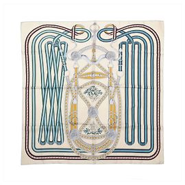Hermès Carré 90 "Grand Tralala" Lenço de seda em Beige x Blue Bege