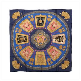 Hermès Carré 90 "Poste et Cavalerie" Pañuelo de seda en Azul Marino Azul marino