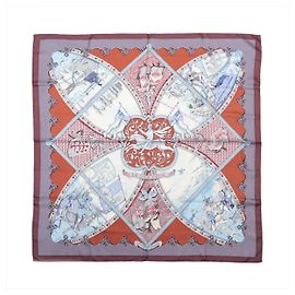 Hermès Carré 90 "LA VIE a CHEVAL" Lenço de seda Castanho x Azul Marrom