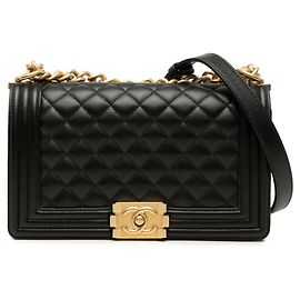 Borsa a tracolla Chanel Coco Mark Boy 25 con catena Nero D'oro