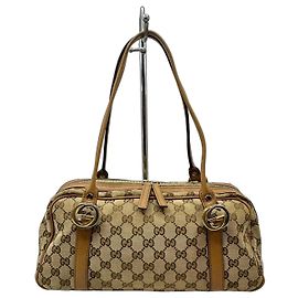Bolsa Bowling Gucci GG Monogram Twins Interlocking Marrom Bege