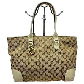 Gucci Heartbit Sac Cabas en Toile Monogramme Marron Beige