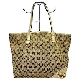 Mala Tote Gucci Britt em Lona Monogramma GG Marrom Bege