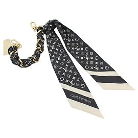 Louis Vuitton Bag Charm Phone Strap Black Golden Cream Monogram