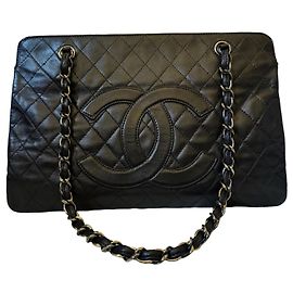 Saco Tote Acolchoado Chanel Couro Preto Preto