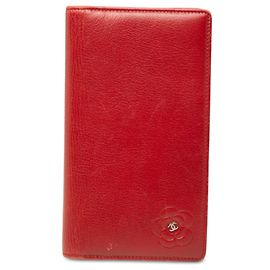 Chanel Coco Mark Camellia Bi-fold Long Wallet Red