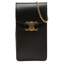 Céline Celine Triomphe Crossbody Chain Phone Pouch Nero