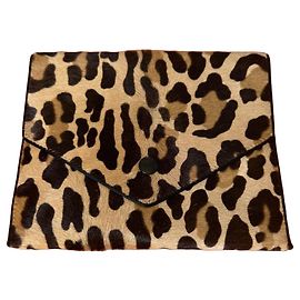 Christian Dior Leopard Pony Hair and Leather Envelope Clutch Black Leopard print