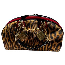 Christian Dior Borsa Bowling Gambler Dice Velluto Rosso Leopardata Marrone Rosso Stampa leopardo