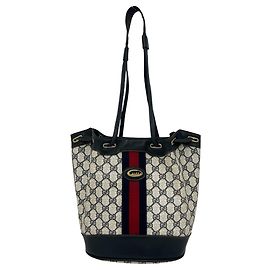 Gucci Vintage Sherry Line Semi-Shoulder Tote Bag Red Navy blue