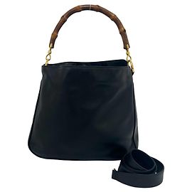 Gucci Vintage Bamboo Leather Handbag Black