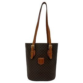 Céline Sac cabas en cuir CELINE Vintage Macadam Blazon Pattern Triomphe Logo Marron