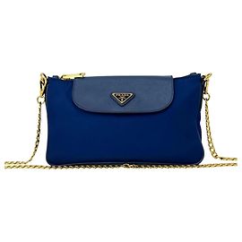 Prada Triangle Logo Chain Shoulder Bag Blue