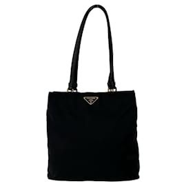Saco Tote Prada em nylon e couro com logótipo triangular Preto