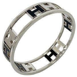 Hermès Hermes Rond H Logo Bangle Black Silvery
