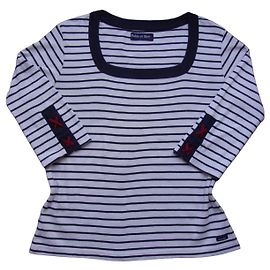 Autre Marque Sable et Mer gestreiftes Langarm-T-Shirt Weiß Marineblau
