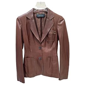 Giacca Blazer Gucci in Pelle Marrone Sz.Xs-S Usata Altro