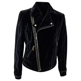 Chanel 06A Runway Giacca Bomber Biker Velluto Nero Nero Argento Metallico Silver hardware