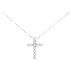 Autre Marque Collana a Croce con Diamanti Pt900 Pt850 Argento