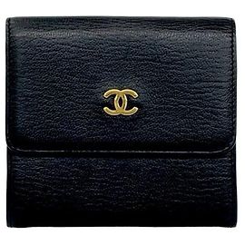 Chanel Coco Mark Hardware Leather Tri-fold Mini Wallet Black