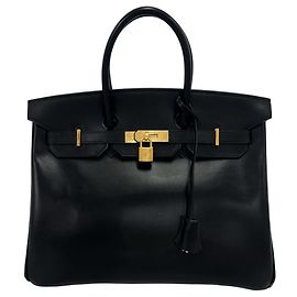 Hermès HERMES Birkin 35 Handtasche aus Box Calf Leder Schwarz