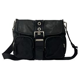 Bolsa Tiracolo Prada em Nylon e Couro Preto