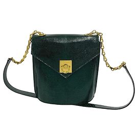 Céline Celine Mini Bolsa de Ombro em Couro com Logo Vintage e Ferragens em Anel Verde