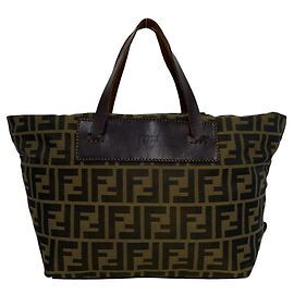 Fendi Vintage Zucca FF Pattern Handbag Brown Black Khaki