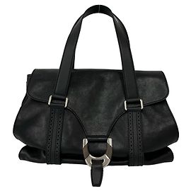 Céline Celine Vintage Logo Perforiertes Leder Tote Bag Schwarz