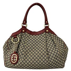 Sac cabas Gucci Sukey en toile Diamante et cuir Rouge Beige