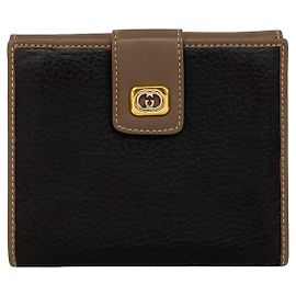 Gucci Vintage GG Logo Leather Bi-fold Wallet Brown Black