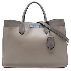 Bolsa Prada City Calf Etiquette Cinza Marrom