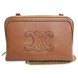 Céline Clutch com corrente Celine Cuir Triomphe em pele de vitelo lisa castanha Marrom