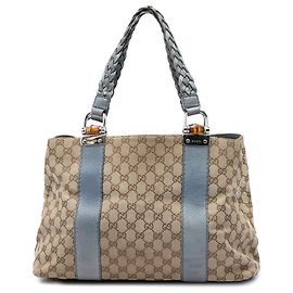 Sac cabas Gucci Beige Medium GG Canvas Bamboo Libeccio Autre Bleu clair