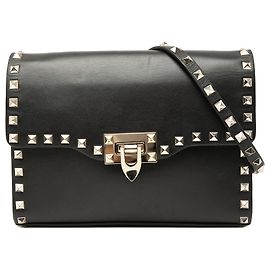 Valentino Bolso Crossbody Rockstud de piel negro Small con cierre flip lock Negro