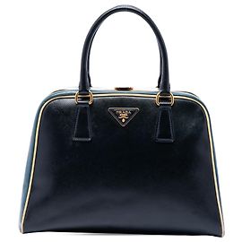 Prada Blue Bicolor Saffiano Vernice Pyramid Frame Handbag Blue Navy blue
