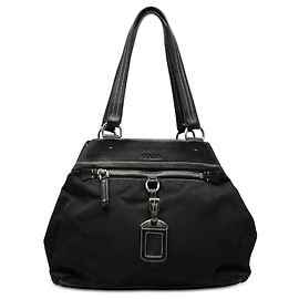 Prada Black Vitello Trimmed Tessuto Tote Black