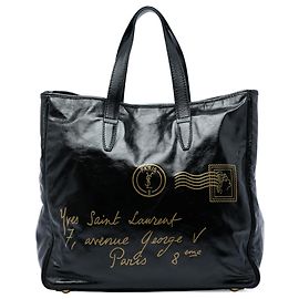 Saint Laurent Black Large Textured Patent Y Mail Tote Schwarz