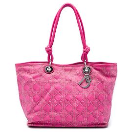 Dior Pink Large Canvas Cannage Print Cherie Shopper Tote Pink