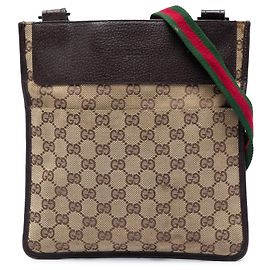 Bolsa tiracolo Gucci em tela GG bege com faixa Web Bege