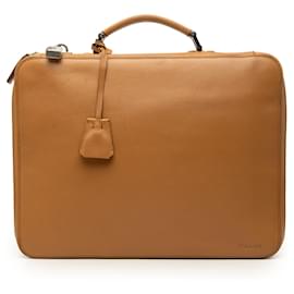 Prada Brown Leather Business Bag Brown Camel