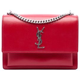 Saint Laurent Red Medium Calfskin Monogram Sunset Crossbody Rouge