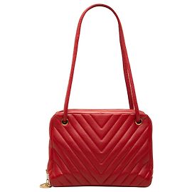 Chanel Red CC Chevron Lambskin Shoulder Bag Red