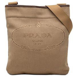 Prada Borsa a tracolla in tela Canapa beige con logo Beige