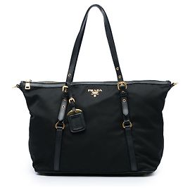 Sac cabas convertible Prada en Tessuto avec garnitures en Saffiano noir et fermeture éclair Noir