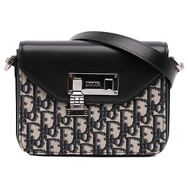 Bolsa Tiracolo Dior em Canvas Oblique Preto e Pele de Vitelo Lisa Preto